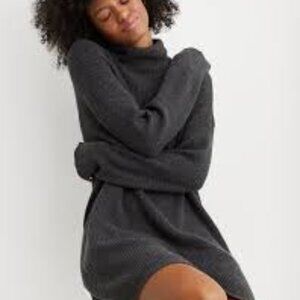 Aerie CozyUp Waffle Sweater Dress Gray Small